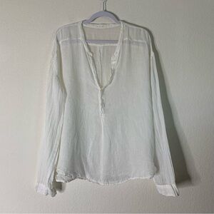 CP Shades Womens White 100% linen pop over long sleeve Top M